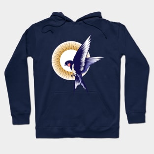 Flying Swallow Bird Colored Tattoo Hoodie